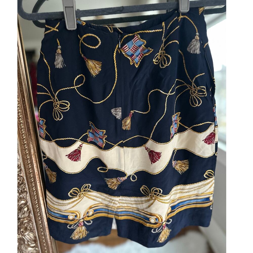 Brooks Brothers Vintage Navy Blue Nautical Print Silk Skirt Size 12/28in waist - Picture 2 of 4